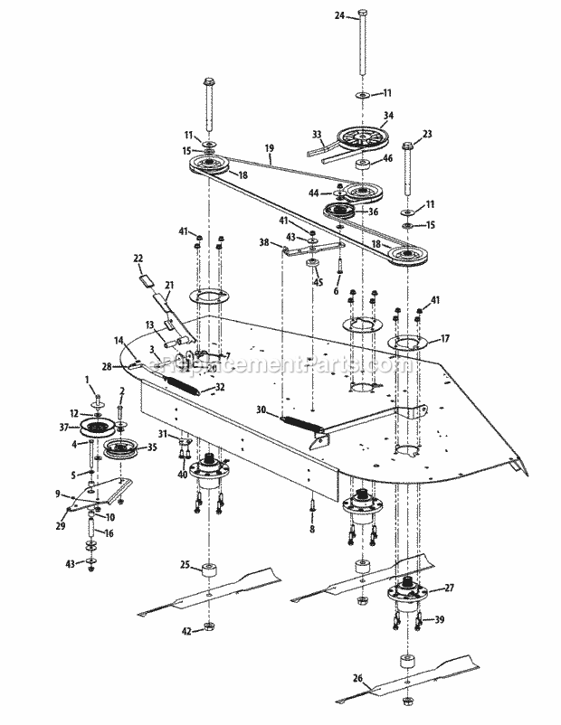 Spindle Assembly 72-Inch Diagram and Parts List for S7232-D 53AY8DU8050-312HP Cub Cadet Lawn Tractor